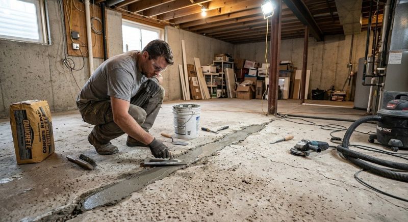 Cracked Basement Floor Repair in Newport, RI