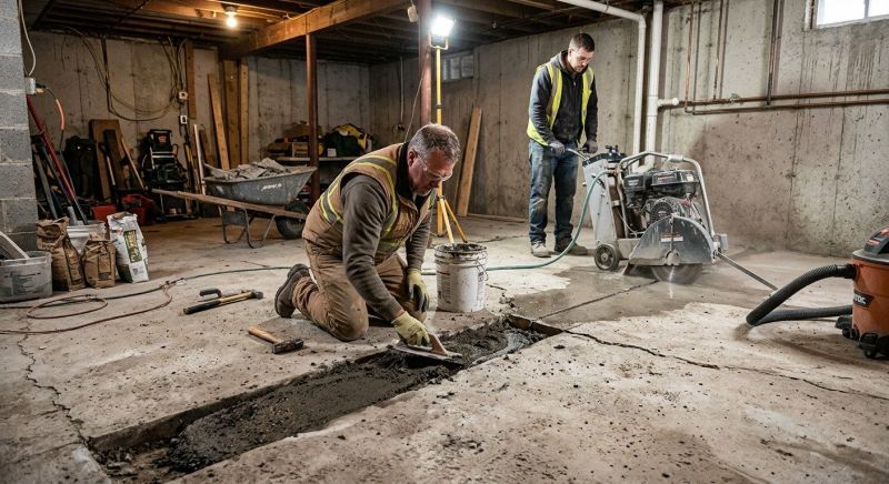 Cracked Basement Floor Repair in Newport, RI